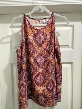 Tabitha Webb Boho Medallion Print Cold Shoulder Tunic Blouse Size Medium